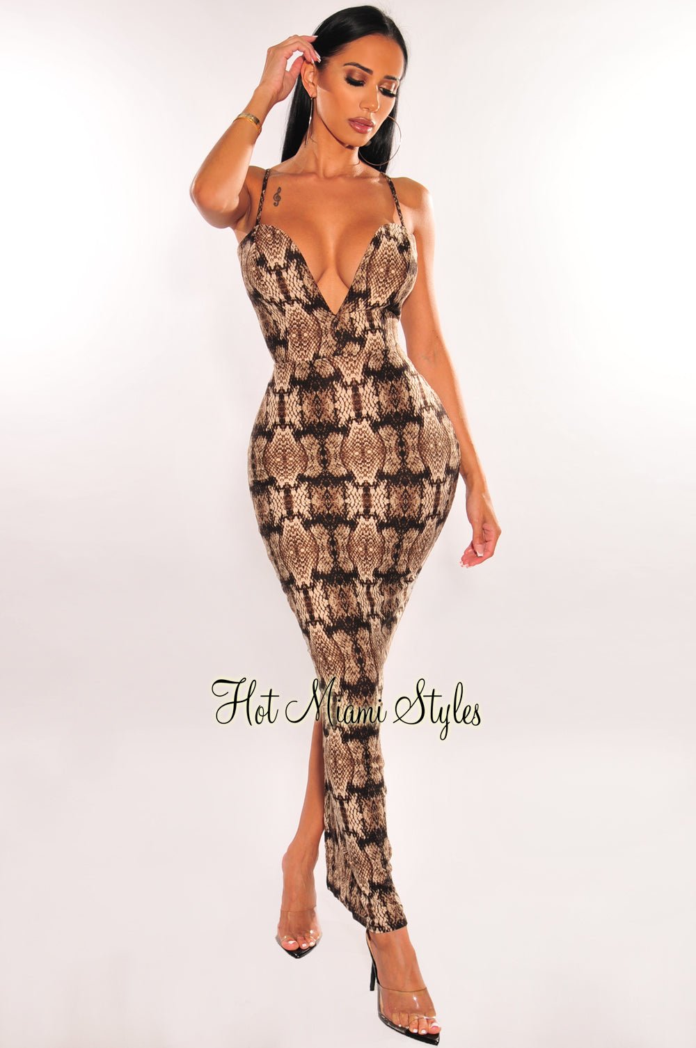 Tyanne Mini Dress - Faux Leather Snake Print One Shoulder Dress in Nude  Snake | Showpo USA